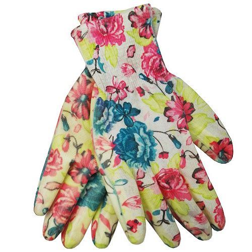 Flower Pattern Lady Nitrile Garden Gloves